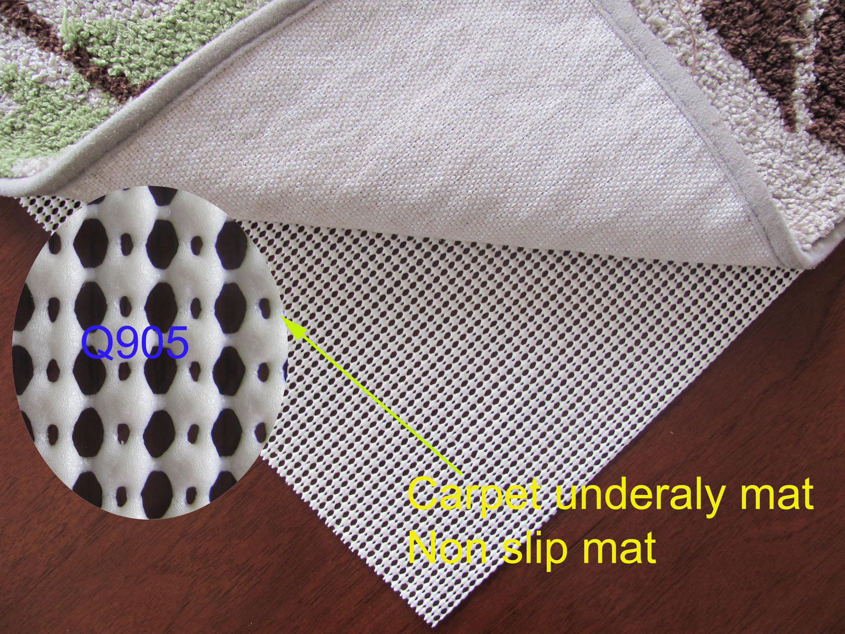 La base de alfombra con orificio fino en forma de diamante se aplica a la parte inferior de la alfombra, que es antideslizante, resistente al desgaste y duradera